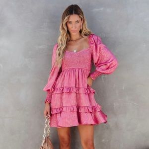VICI SHINE ON METALLIC TIERED BABYDOLL DRESS - ROSE